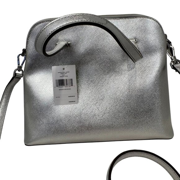 NWT Kate Spade Medium Dome Crossbody Bag Silver Leather NEW - Picture 2 of 10